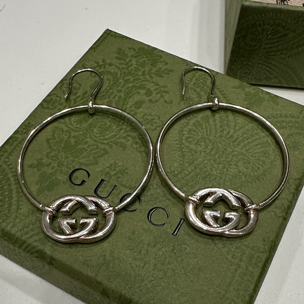 Gucci Silver .925 GG Logo Hoop Earrings